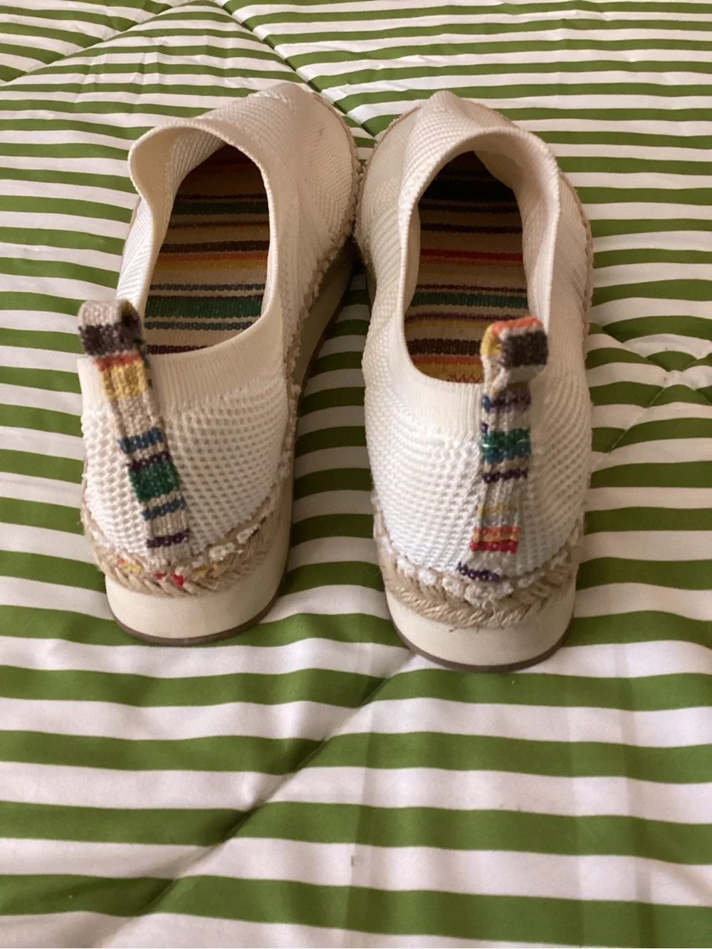 Sugar Cream Knit Espadrille Slip-Ons with Braided Jute Trim
